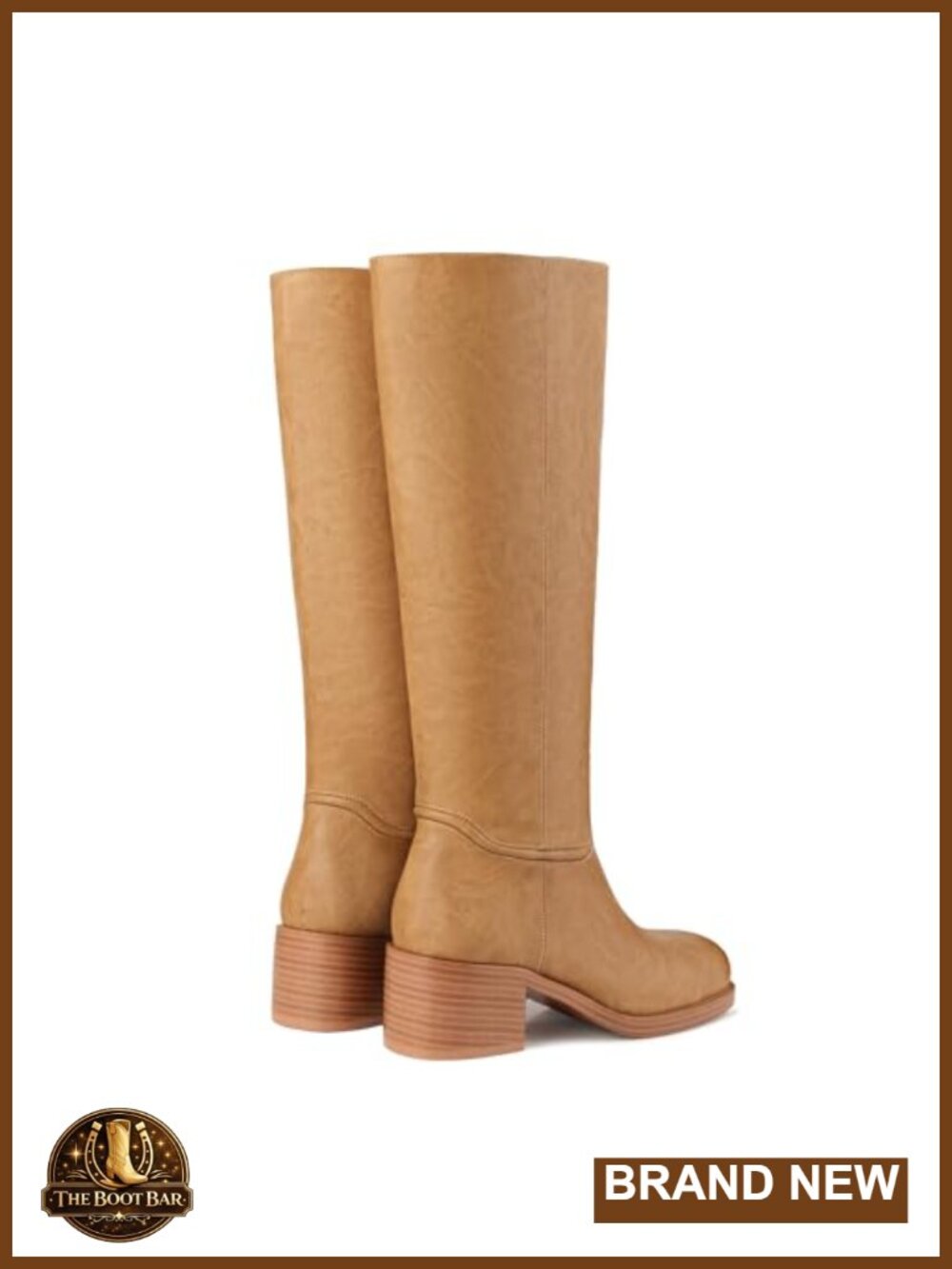 Women's Chunky Block Heel Knee High Boots Square Toe Pull On Faux Leather Brown - Picture 4 of 6